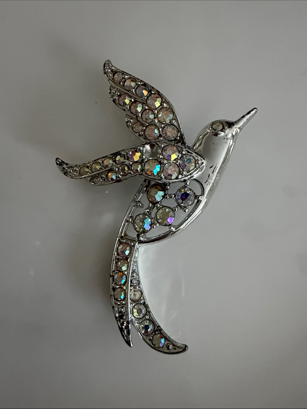 Vintage Sarah Coventry Bird Of Paradise Rhinestones Silver Tone Brooch